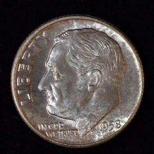 1958-D ROOSEVELT DIME / UNCIRCULATED / #25 / WHITE COIN - Picture 1 of 9