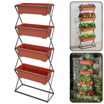 4 Tier Garden Planter Foldable with Removable Tray Indoor Outdoor Vertical Stand - Image 1 of 4