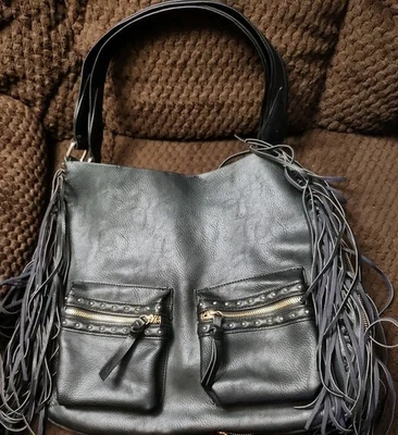 Bolso de Hombro Big Buddha Flecos Cuero Sintético Tachonado Hobo Grande Negro Cartera Bolso de Mano Foto 1 de 4