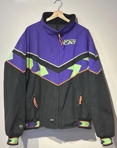 RARE VTG 1990s Arctic Cat Jacket Waterproof Neon Green Purple Black Size 2XL - Picture 1 of 8