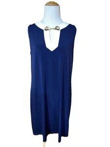 MICHAEL KORS Sleeveless Stretchy Dress True Navy Blue Gold Size Medium - Picture 1 of 13
