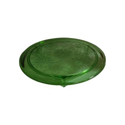Vintage Jeannette Green Depression Glass Sunflower Design Footed Cake Plate - Image 1 of 3