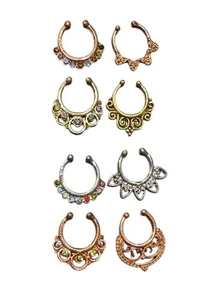 Fake Septum Nose Ring Rhinestone Non Piercing Hanger Clip Body Lot Of 8  (J26) - Picture 1 of 1
