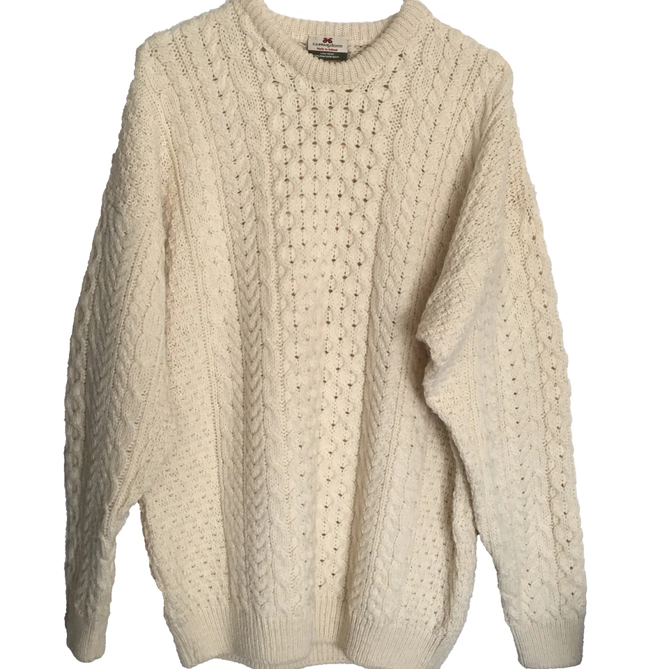 Suéter Carraig Donn Para Hombres XL Crema Aran Pescador Cable Tejido Lana Hecho en Irlanda Foto 1 de 4