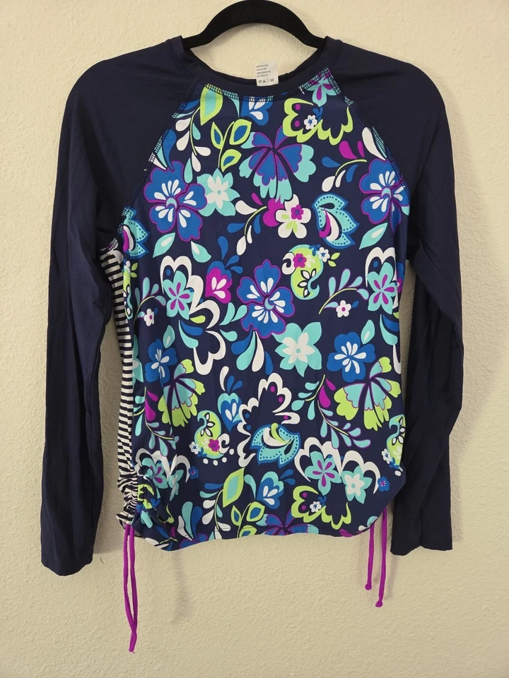 Mujer Título Nine Azul Marino Y Púrpura Paisley Manga Larga Natación Cubre Talla M Foto 1 de 4