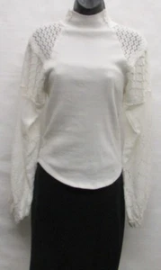 Free People Cream Mock Neck Long Fashion Sleeve Knit Top Size S - Picture 1 of 4