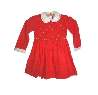 Vestido de Colección Rojo Calado a Mano para Niños 4 Lana Bordado Brosini Casa Blanca Londres Foto 1 de 4