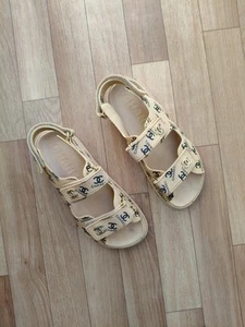 CHANEL BEIGE CC LOGO PRINTED DAD SANDAL SIZE EU 37 , 6 US , 4 UK - Picture 1 of 12