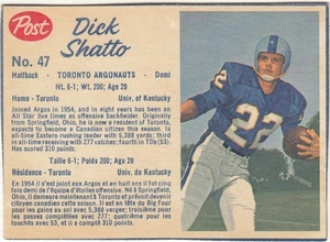 1962 Post CFL # 47 Dick Shatto Toronto Argonauts EX-EXMT! - Picture 1 of 2