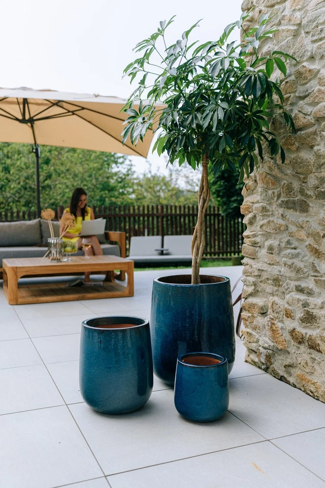 Design Blumentopf Übertopf Keramik Pflanzkübel modern für Büro Azurblau... - Bild 1 von 4