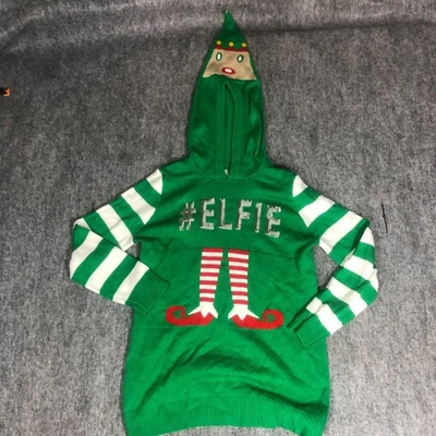 Christmas Ugly Sweater  Women's Size 2 XL Green Elfie Hoodie Elf No Boundaries - Image 1 of 4