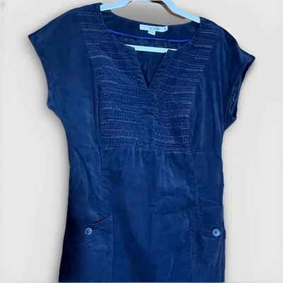 Vestido Boden Shift 12R Azul Marino Pana Algodón Forrado Midi Bolsillos Minimalista Boho Foto 1 de 4