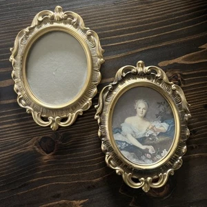 Vtg Gold Gilded Plastic Frames Victorian girl Portrait MCM Ornate 9x5 - Picture 1 of 11