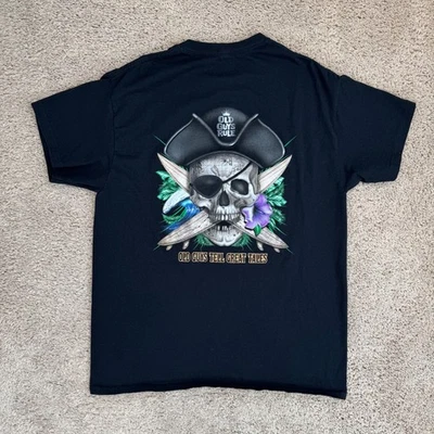 Camiseta Old Guys Rule Pirate Skull Gráfico Para Hombres L Negra Camiseta Manga Corta 2 Caras Foto 1 de 4