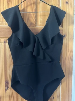 NEW Black Ruffle Neck Stretchy Bodysuit New look 14 *smoke & Pet Free - Image 1 of 3