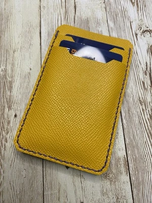 Handmade Yellow Saffiano Leather Vertical Front Back 5 Pocket Slim Wallet - Image 1 of 4