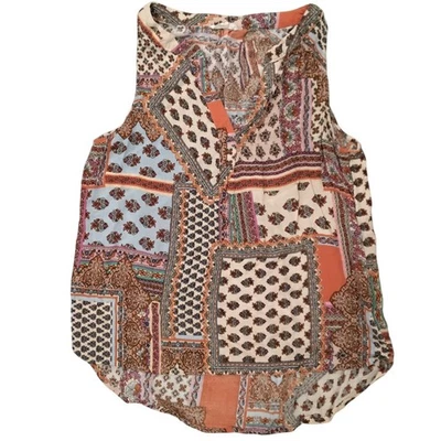 CHRISTIAN SIRIANO NEW YORK Patchwork Print Sleeveless V Neck Top Women's Size L - Image 1 of 4