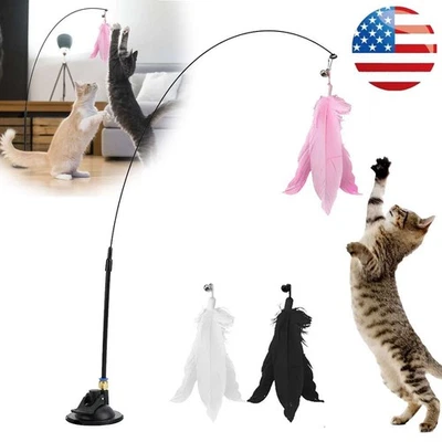 Интерактивная игрушка-тизер для домашних животных кошек с колокольчиком пером палочкой присоской для игры - Изображение 1 из 4