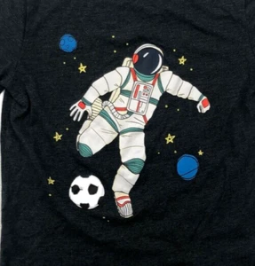 Cat Jax Boy Short Sleeve T-shirt XL 16 Gray Black Astronaut Soccer Space NWT - Picture 1 of 5