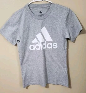 Adidas Essentials Woman's XS Gray With White Logo Short Sleeve Graphic T-Shirt - Picture 1 of 10