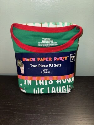 Black Paper Party Christmas Pajamas Black Santa Girls 6/6x Small - Image 1 of 4