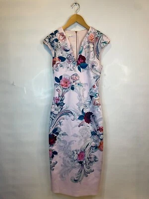 Vestido vaina Ted Baker para mujer rosa claro floral púrpura longitud midi talla 1 EE. UU. 4 Foto 1 de 4