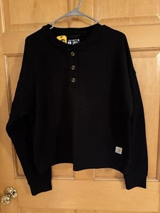 Carhartt Loose Fit French Terry Henley Sweatshirt Women’s Medium NWT New Black - Picture 1 of 5