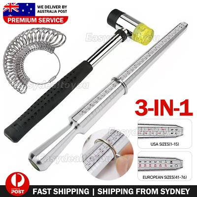 Silver Ring Sizer Size Gauge Tool Finger Measuring Stick Metal Ring Mandrel Set - image 1 of 4