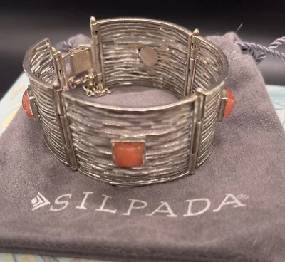 Silpada B1189 Cherry Crystal & Sterling Silver Bracelet Safety Chain 7.75"  MINT - Image 1 of 4