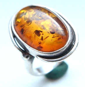 Sterling Silver Ring Decorated With Amber Baltic 9.4 gram 波羅的海琥珀 - Picture 1 of 7