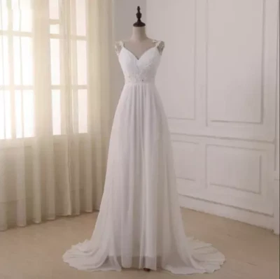 Brautkleid Boho Hochzeitskleid Spitze Aufkleber Einfachheit 36 38 40 42 44 46 48 - Bild 1 von 4
