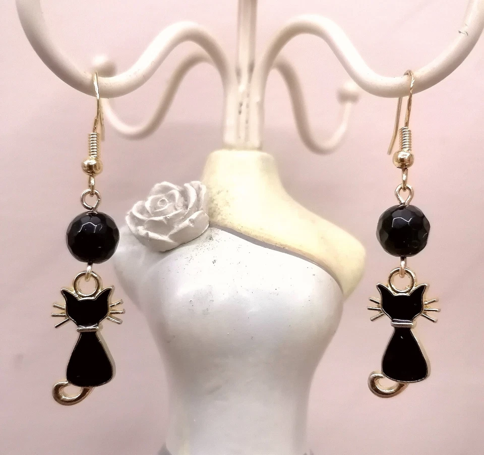 Orecchini Onice Nero E Gattino - Immagine 1 di 1
