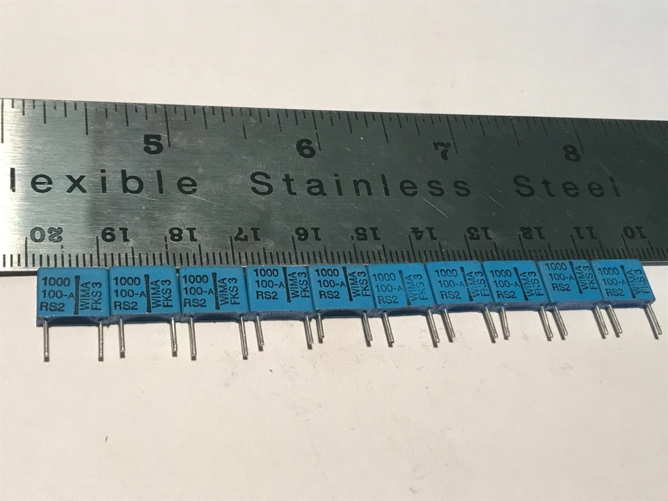 Lote de 10 condensadores de película y lámina Wima FKS-3 nuevos .001uf 100v 1000pf 1nf paso de 8 mm Foto 1 de 1