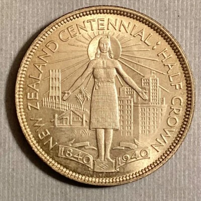 1940 New Zealand George V  Centennial Silver Half Crown UNC cd - Image 1 of 2