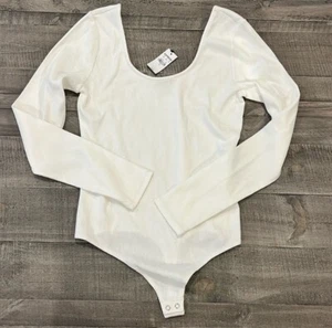 Express Ladies White Ribbed Scoop Neck Bodysuit NWT Size L - Picture 1 of 3