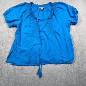 Top campesino vintage Cambridge Dry Goods mezcla de lino bordado para mujer 2X Boho - Imagen 1 de 8