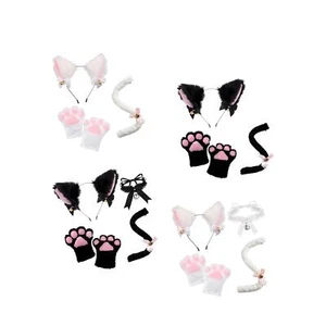 Cat Ear Tail and Paw Set Fake Fur Ears Hair Hoop Fancy Dress Maid Cosplay Lolita - Picture 1 of 22