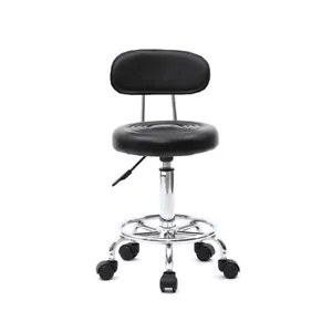 Taburete Rodante Redondo Cuero PU con Reposapiés Ajustable Altura Ajustable Tarea - Imagen 1 de 22
