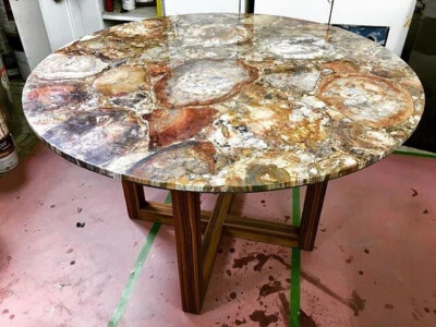 "Petrified Round Tabletop - Agate Coffee Table Top & Console Table Decor" - Image 1 of 3
