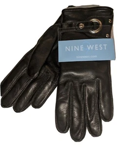 Nine West Genuine Leather Gloves,L, Black - Picture 1 of 3