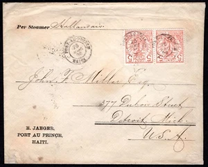 #29 Paar verlängerte Palmen auf Brief von Port-Au-Prince nach Detroit, September 1893 - Bild 1 von 2
