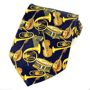 Music Instruments Men's Necktie Musician Gift Blue Gold & Green Neck Tie - Picture 1 of 2