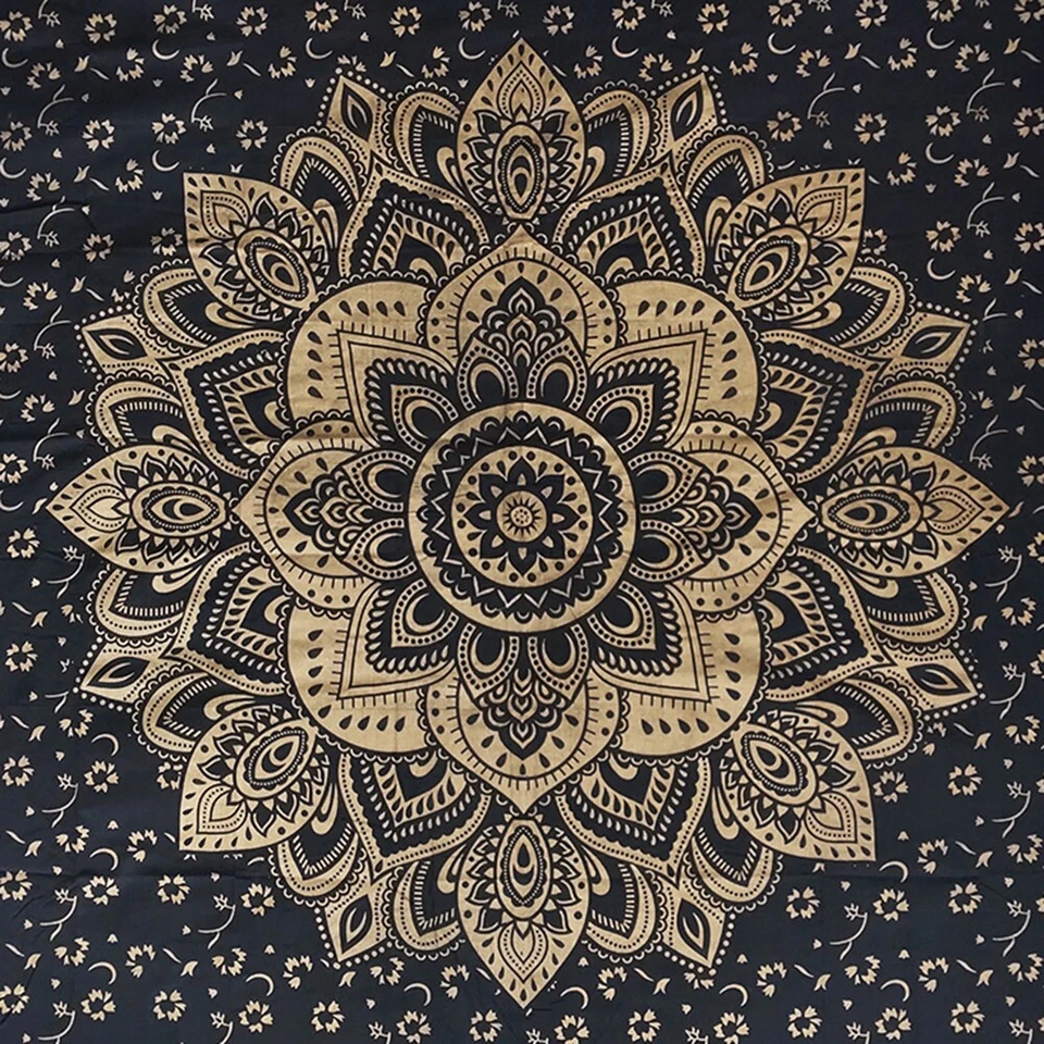 Black and Gold Mandala Printed cotton tapestry handicraft hippie Wall Hanging - Image 1 of 1