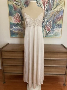 Vtg Vanity Fair S/32 Champagne Long Nylon Nightgown Lace Bodice #22 - Picture 1 of 11
