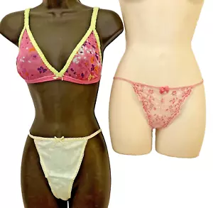 DKNY 36 Bügel BH transparent + 2 M Tanga G-String Höschen rosa grün blau 3 Stück Posten - Bild 1 von 18