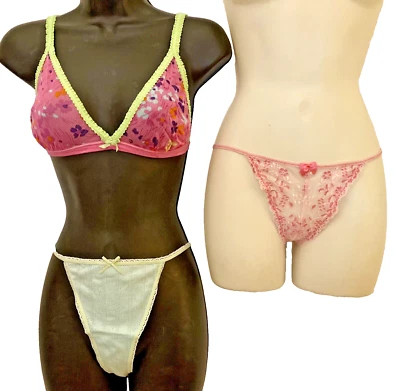 DKNY 36 беспроводной бюстгальтер чистый + 2 M стринги трусиков розовый зеленый синий 3 шт лот - Изображение 1 из 4