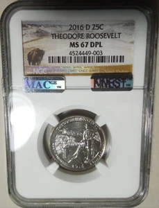 :2016-D 25C THEODORE ROOSEVELT NORTH DAKOTA ATB NGC MS67DPL MAC RARE R8 TOP POP - Picture 1 of 3
