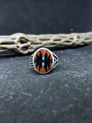 Anillo para hombre Zuni con incrustación multicolor/multi piedra coral plata esterlina talla 11,5 Foto 1 de 4