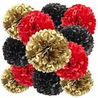  Black,Red and Gold Paper Pom Poms Decorations for Wedding Birthday Party B+R+G