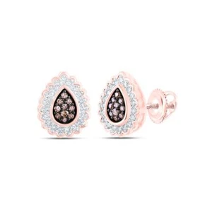10K Rose Gold Brown Diamond Women's Cluster Wavy Teardrop Stud Earrings 1/4 CT - Picture 1 of 1